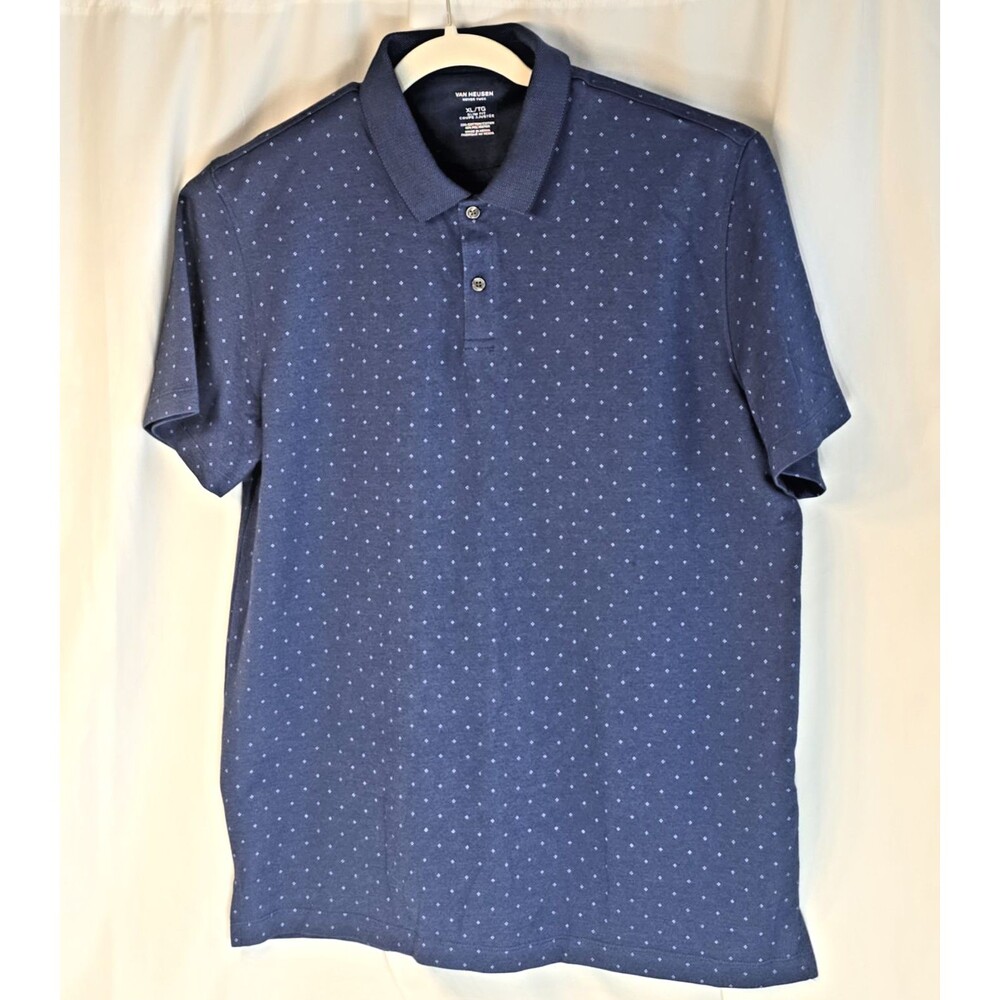 Van Heusen “Never Tuck” Polo Shirt – Size XL Slim Fit – Deep Blue with Pale‎ B - Picture 2 of 8